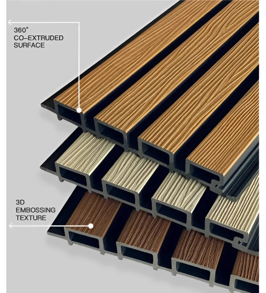 WPC fasadni panel TEAK/ČRNA, 219x2900 mm, valovita tekstura, half co-extrusion (0,63 m²)